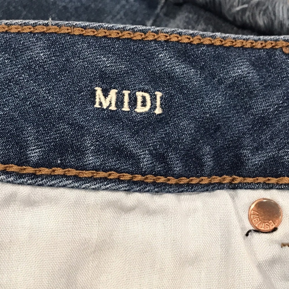 American Eagle Midi Jean Shorts Womens 6 Raw Hem Cutoff Blue Denim Super Stretch - Picture 9 of 16